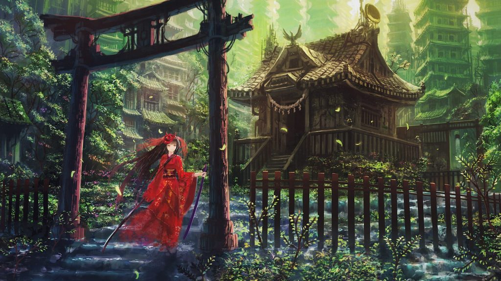 Anime Girl in front of Shrine